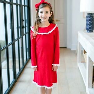 CALLIE Monogrammed Lila + Hayes Madeline Red + White Trim ruffle dress Size 3T